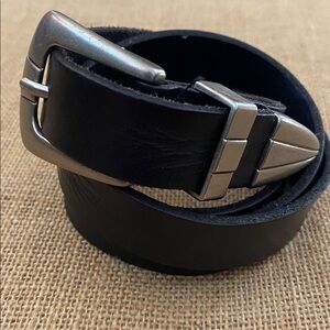 ecote Black Textured Leather Belt With Silver Tone Hardware L